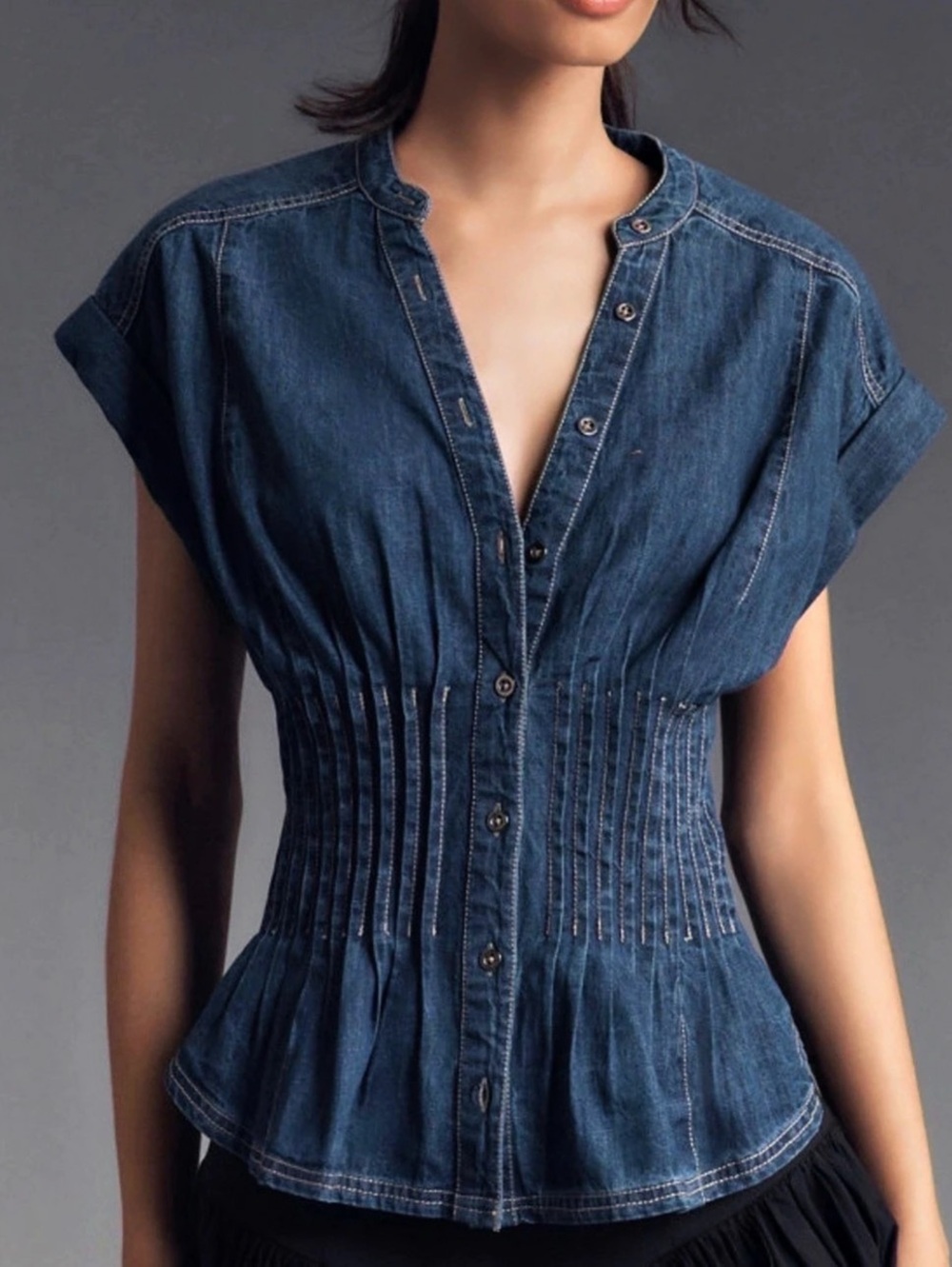 Pilcro Short Sleeve Pleated Corset Blouse